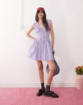 [Reclaimed Vintage] Reclaimed Vintage sundress with ruched detailing in purple candy stripe-Multi 6 stripe
