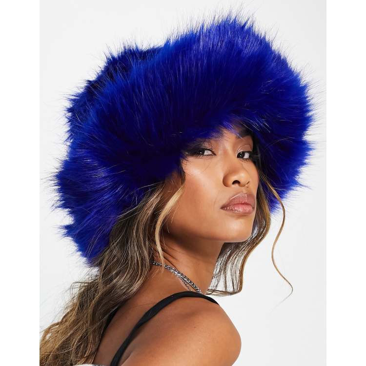 Reclaimed Vintage super oversized faux fur hat in blue ASOS