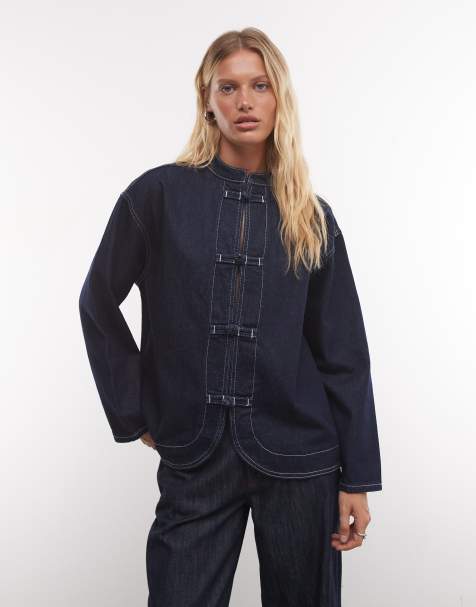 Reclaimed Vintage surchemise en denim col mao indigo - view 1