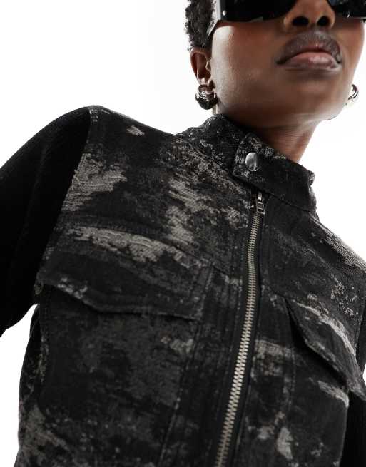 Reclaimed Vintage – Svart ribbad jeansjacka i hybridstil , 3 av 4