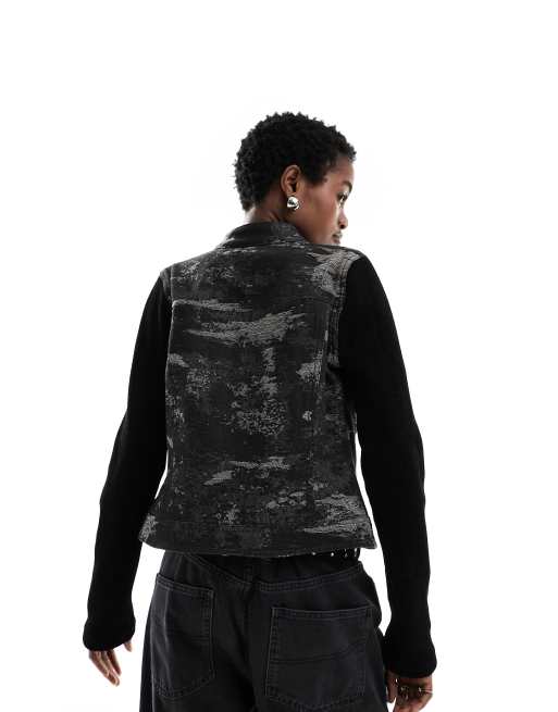 Reclaimed Vintage – Svart ribbad jeansjacka i hybridstil , 4 av 4
