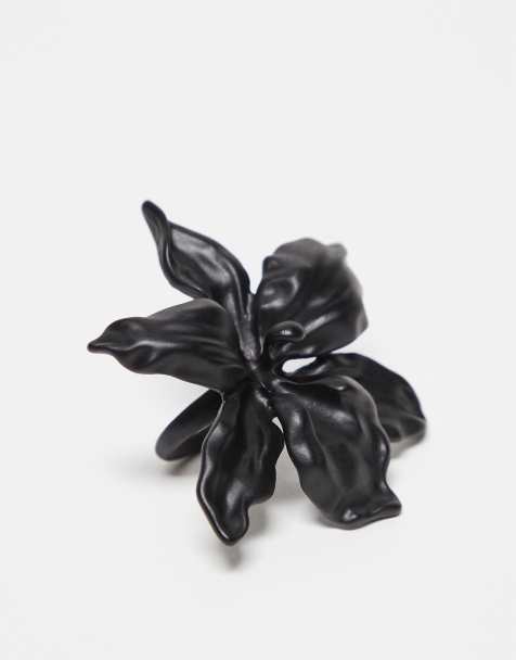 Reclaimed Vintage – Svart ring med oversize blomma - view 1