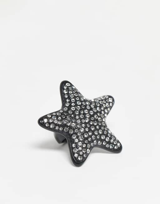 Reclaimed Vintage – Svart ring med stor stjärna och strass