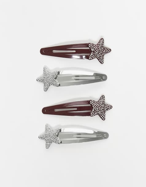 Reclaimed Vintage – Svarta och röda hårklämmor med stjärnor, 4-pack - view 1