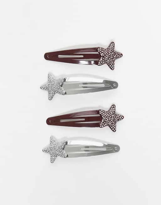 Reclaimed Vintage – Svarta och röda hårklämmor med stjärnor, 4-pack