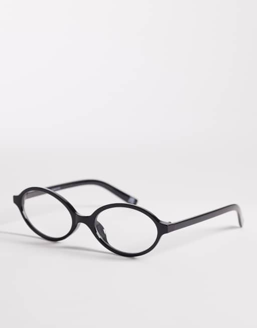 Reclaimed Vintage – Svarta, ovala glasögon med blåljusskydd
