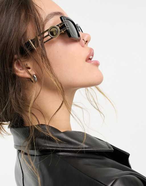 Reclaimed Vintage – Svarta rektangulära solglasögon i 90-talsstil