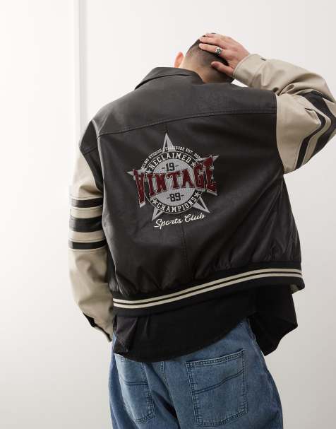 Reclaimed Vintage – Svartvit bomberjacka i collegestil - view 1