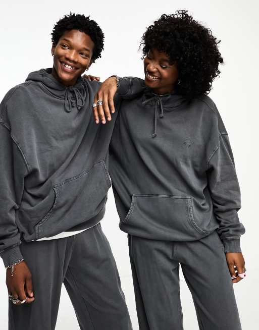 Reclaimed Vintage - Sweat à capuche d'ensemble oversize et unisexe - Anthracite délavé