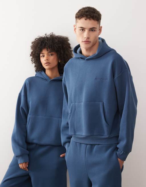 Reclaimed Vintage - Sweat à capuche d'ensemble unisexe coupe carrée en tissu épais - Bleu marine