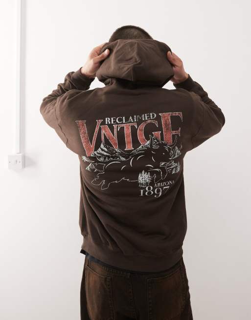 Reclaimed Vintage - Sweat à capuche oversize avec imprimé au dos - Marron chocolat