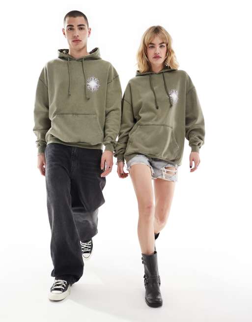 Reclaimed Vintage - Sweat à capuche unisexe à imprimé mandala céleste - Kaki délavé, 4 de 4