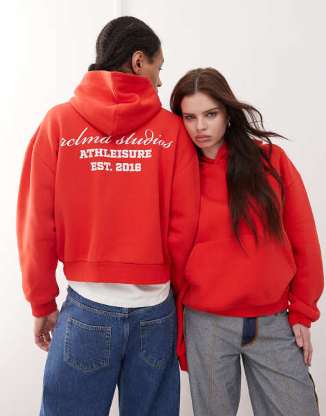 Reclaimed Vintage - Sweat à capuche unisexe coupe carrée à logo - Rouge - view 1