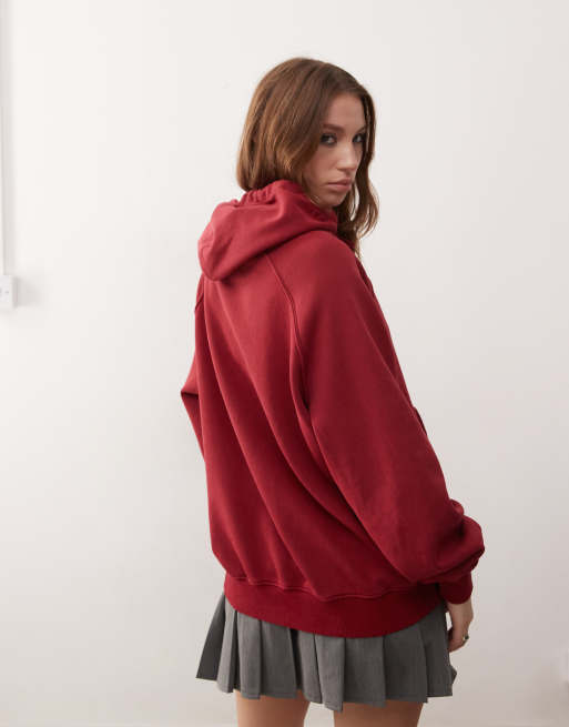Reclaimed Vintage - Sweat à capuche unisexe et oversize coupe carrée courte - Bordeaux , 4 de 4