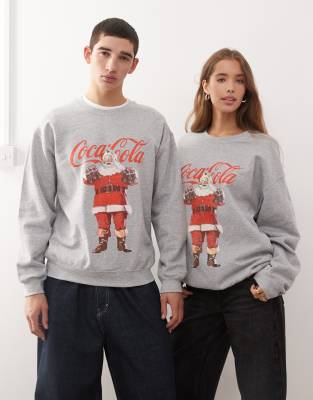Reclaimed Vintage - Sweat de Noël unisexe avec imprimé Coca-Cola sous licence - Gris chiné
