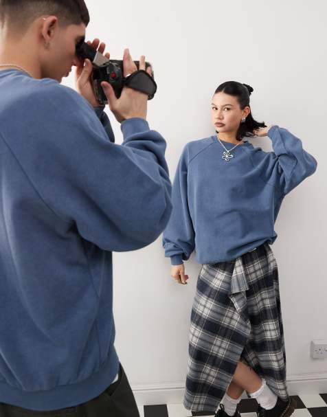 Reclaimed Vintage - Sweat-shirt unisexe coupe carrée - Bleu délavé - view 1