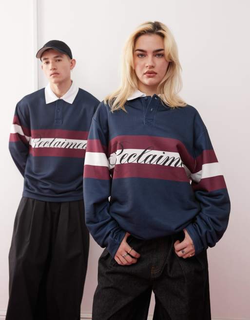 Reclaimed Vintage - Sweat style maillot de rugby unisexe - Bleu marine/bordeaux