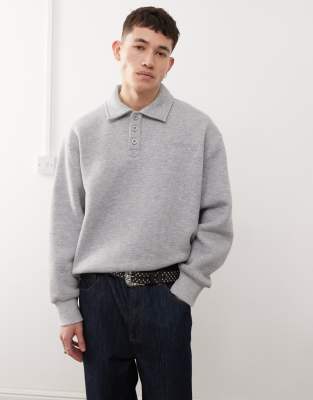 Reclaimed Vintage - Sweat style rugby avec col polo - Gris chiné - view 1