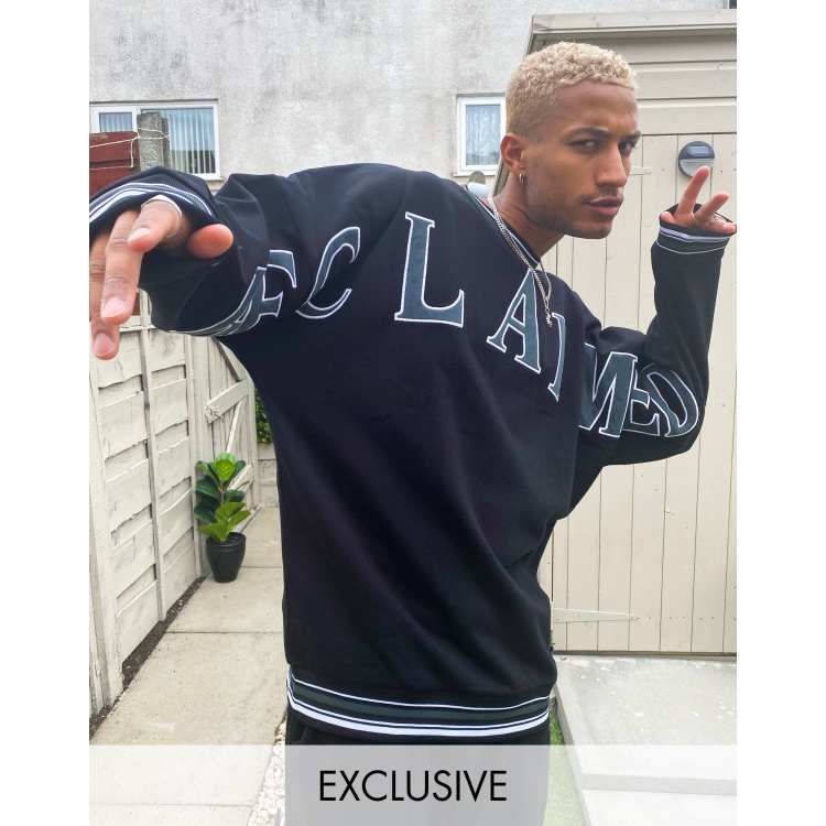 Reclaimed vintage sweat with logo embroidery and taping online in black