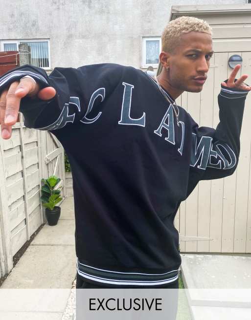 Reclaimed vintage sweat with logo embroidery and taping in black 2025