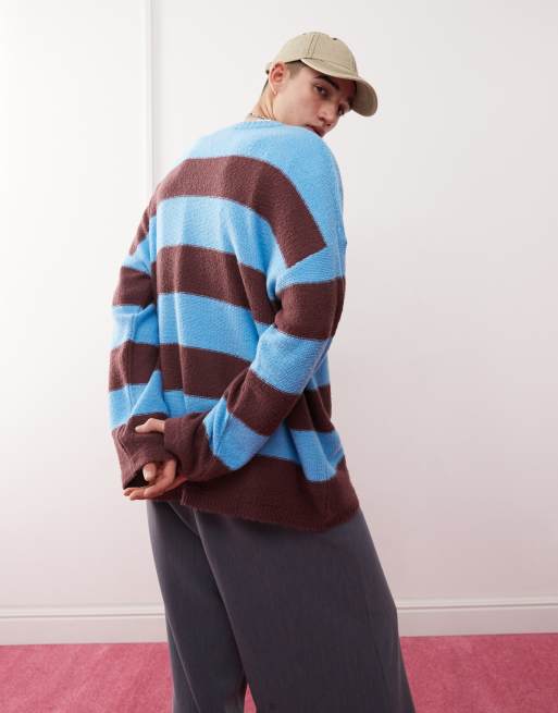 Reclaimed Vintage sweater in blue and brown stripe ASOS