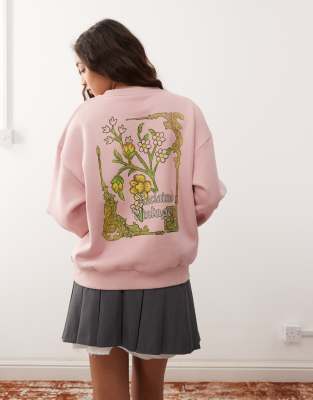 Reclaimed Vintage - Sweatshirt in Rosa mit Gothic-Blumenprint-Grün