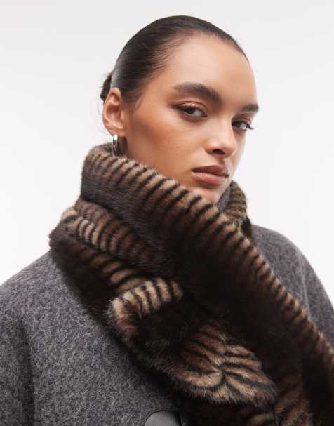 Reclaimed Vintage szalik z faux-fur w wzór zebry w odcieniach brązu - view 1