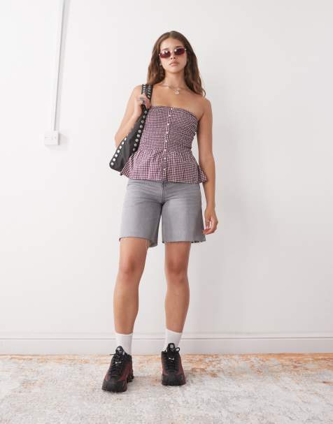 Reclaimed Vintage – Szare trapezowe szorty jeansowe o kroju dad z efektem sprania - view 1