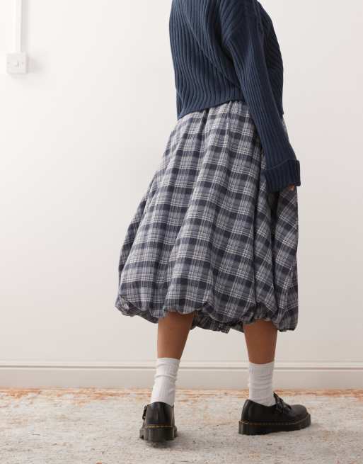 Reclaimed Vintage – Szaro-niebieska spódnica midi z bufiastym dołem w kratę, 2 z 5