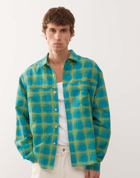 Reclaimed Vintage boxy crop shirt in in brushed green and blue check