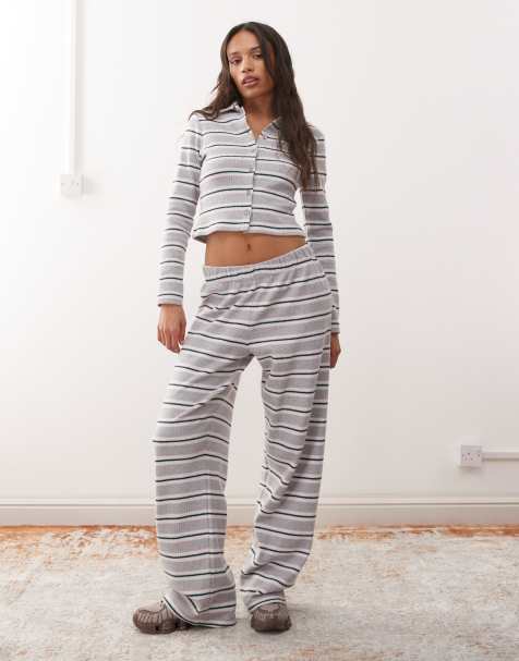 Reclaimed Vintage brushed stripe pull on trouser co-ord in grey stripe