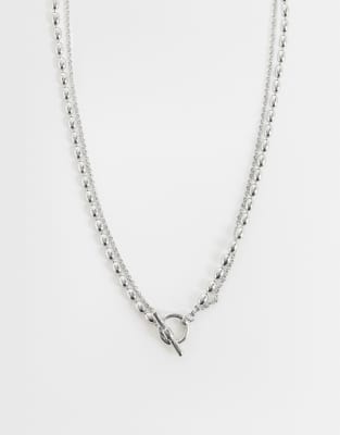Reclaimed Vintage T-bar Necklace With Rice Ball Chain-silver