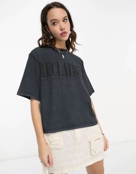 Reclaimed Vintage - T-shirt antracite slavato con riquadro del logo - view 1