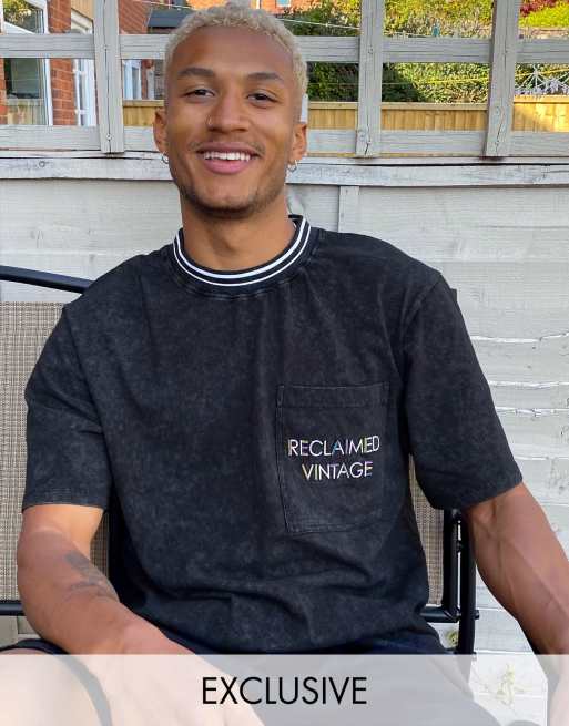 Reclaimed Vintage T shirt avec logo brod Noir d lav ASOS