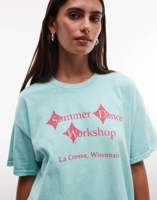 Reclaimed Vintage t-shirt avec slogan de danse vintage en turquoise, 3 de 4