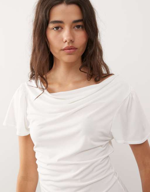 Reclaimed Vintage - T-shirt bianca con scollo ad anello e maniche a pipistrello, 2 di 4