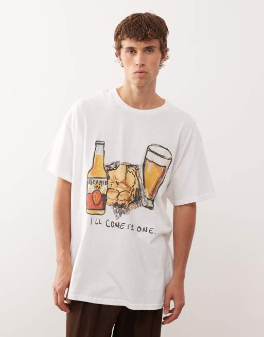 Reclaimed Vintage - T-shirt bianca oversize con grafica di drink