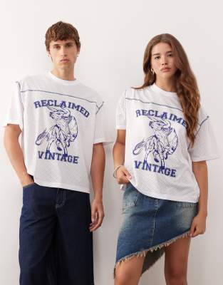 Reclaimed Vintage - T-shirt bianca unisex squadrata in airtex con stampa western - view 1