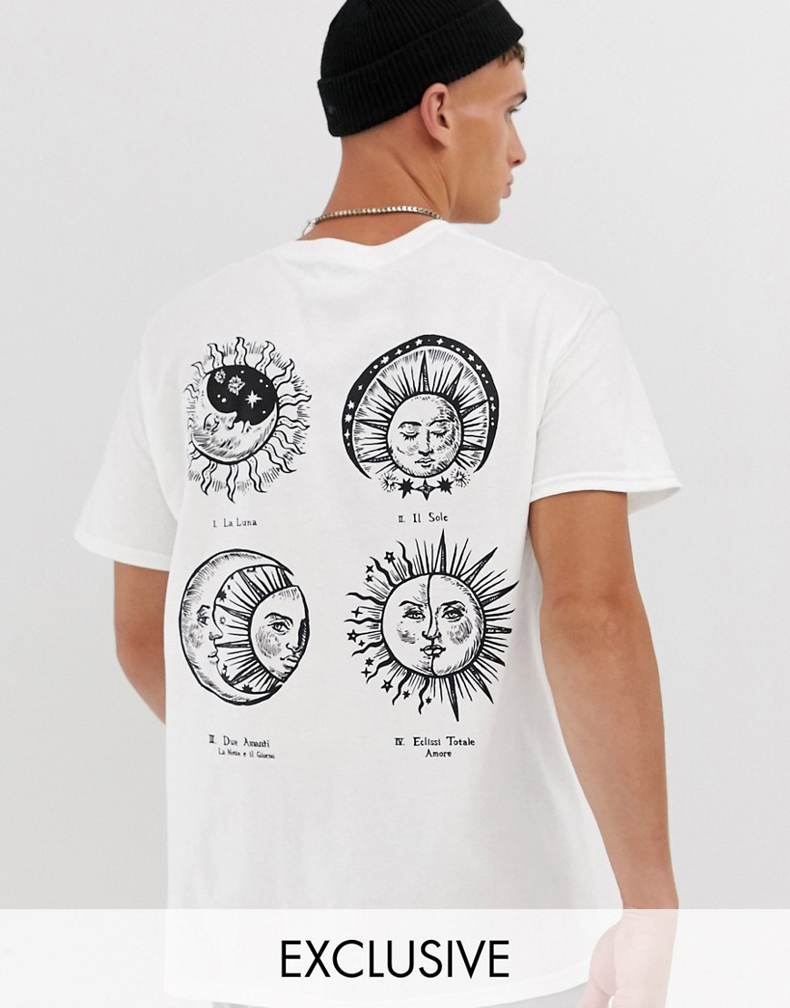 Reclaimed Vintage - T-shirt con stampa di sole e luna sul retro-Bianco