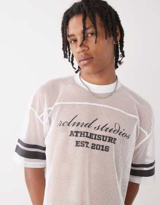 Reclaimed Vintage - T-shirt corta squadrata in airtex bianco con stampa grafica - view 1