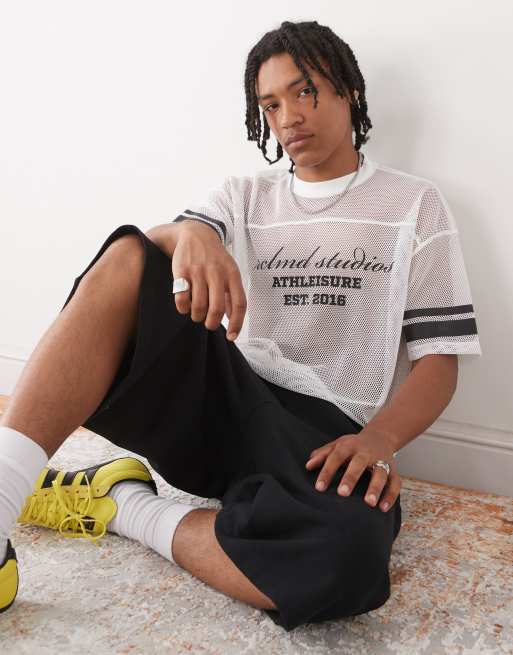 Reclaimed Vintage - T-shirt corta squadrata in airtex bianco con stampa grafica