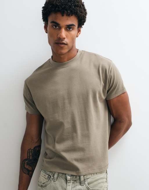 Reclaimed Vintage - T-shirt corta squadrata kaki, 3 di 5