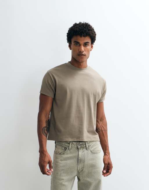 Reclaimed Vintage - T-shirt corta squadrata kaki, 4 di 5