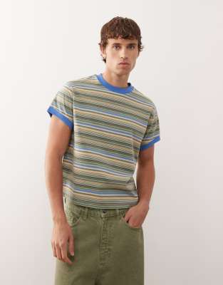 Reclaimed Vintage - T-shirt coupe carrée à rayures et bordures contrastantes - Multicolore