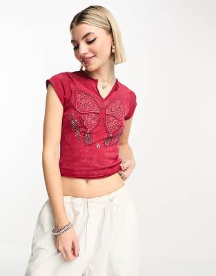 Crop Top Papillon Crocheté Main – Dos Nu En Coton – Taille S – été