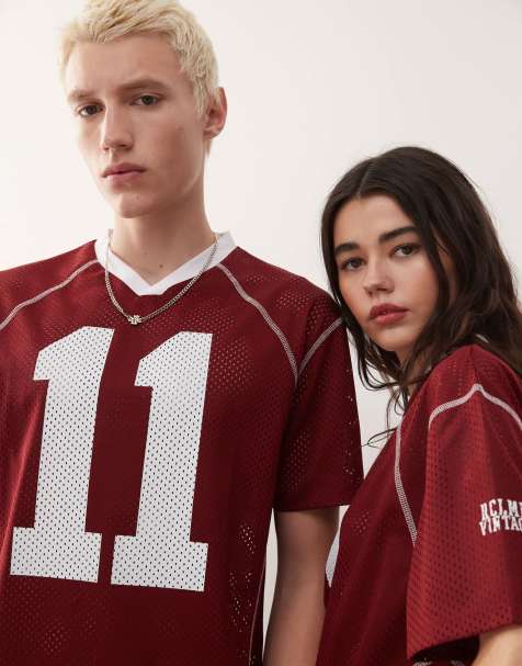 Reclaimed Vintage - T-shirt crop top unisexe coupe carrée en maille airtex - Bordeaux - view 1