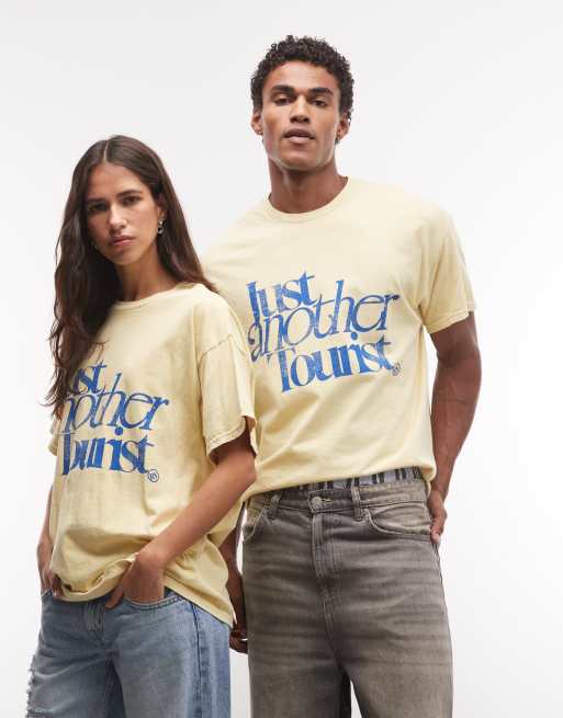 Reclaimed Vintage t-shirt graphique unisexe à slogan jaune, 1 de 4