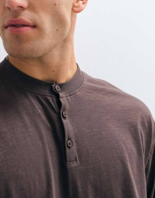 Reclaimed Vintage t-shirt henley w kolorze brązowym, 3 z 5