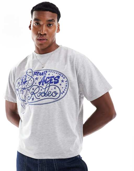 Reclaimed Vintage – T-Shirt in meliertem Grau mit kurzem, kastigem Schnitt und Rodeo-Print