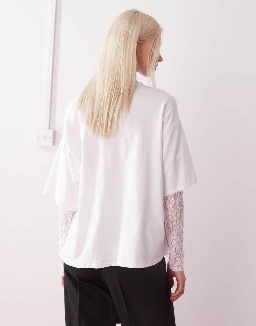 Reclaimed Vintage – T-Shirt in Weiß mit Spitzenlage , 3 von 4